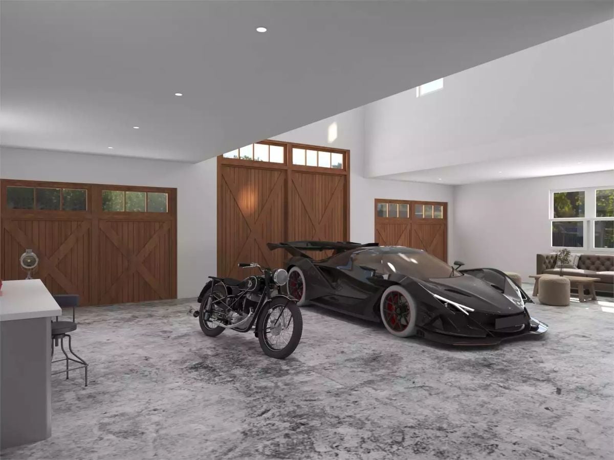 Classic Motorcycle and Carbon-Black Supercar Share Space in This Dream Garage