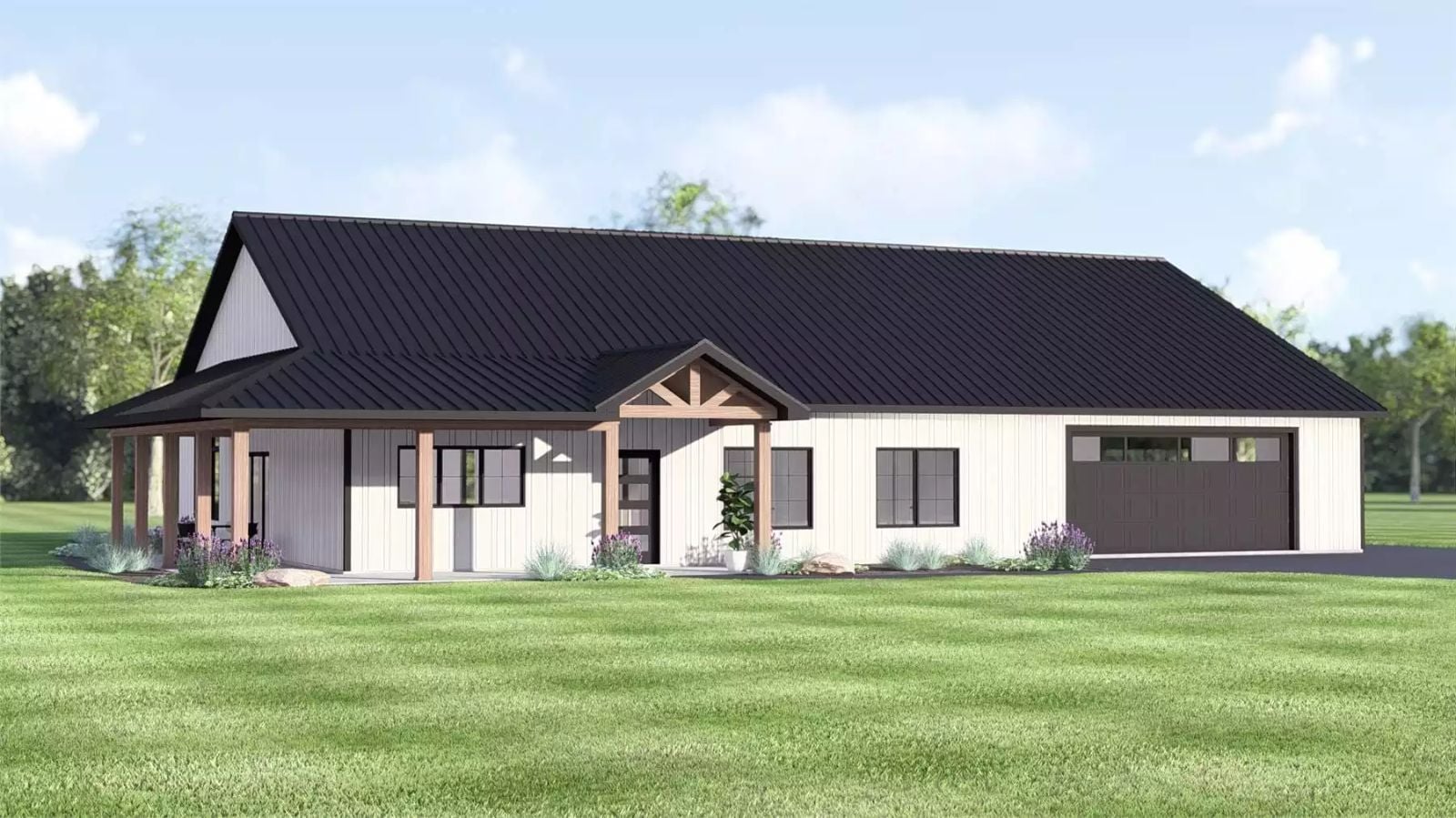 3-Bedroom Russell View Barndominium with Open-Concept Living and Wraparound Porch (Floor Plan)
