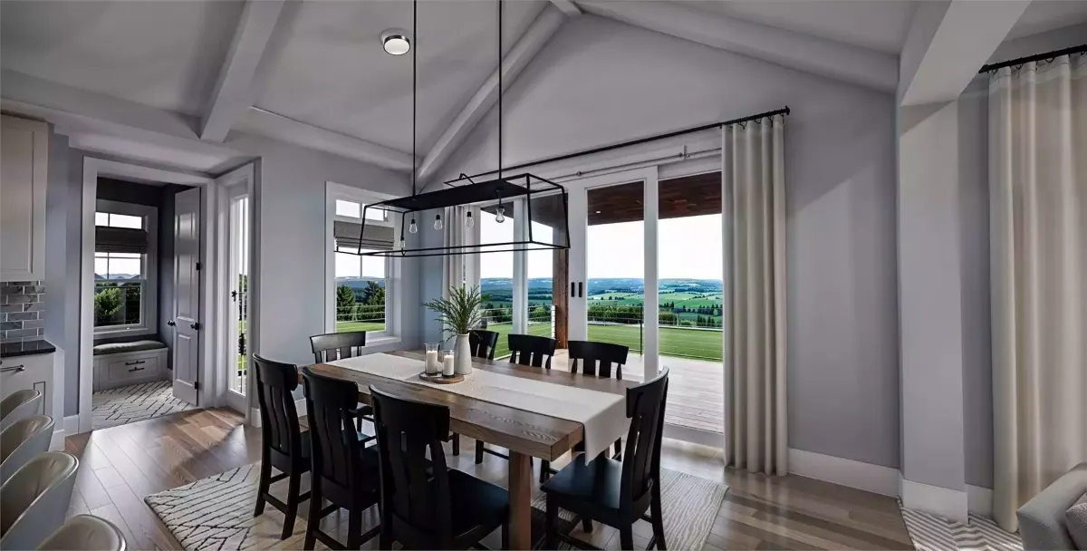 Vaulted Dining Room Frames Rolling Countryside Like a Painting