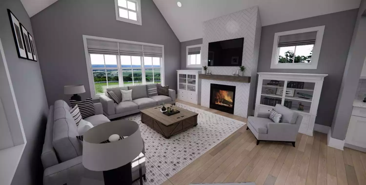 Vaulted Ceilings and a Working Fireplace Make This Living Room Hard to Leave