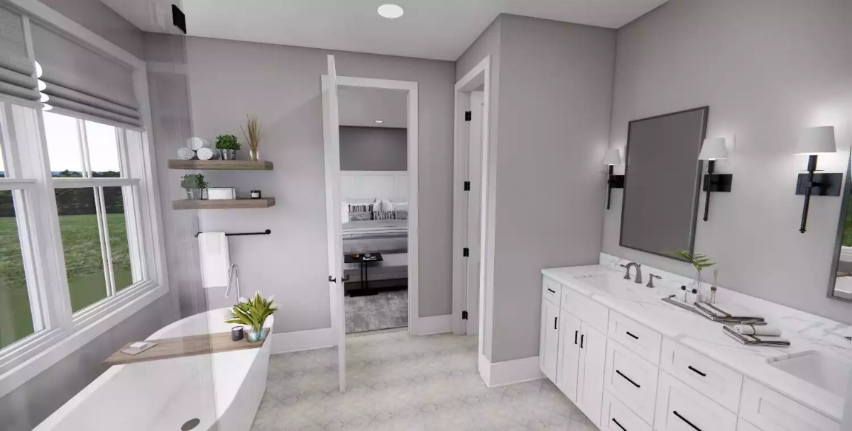 Soaking Tub by the Window, Double Vanity Within Reach: Primary Bath Done Right
