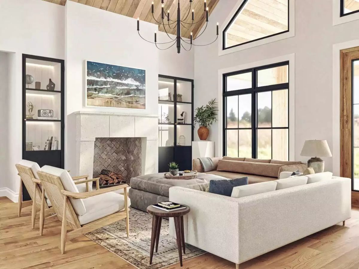 Vaulted Ceilings, Brick Firebox, and Furniture That Actually Fits the Room