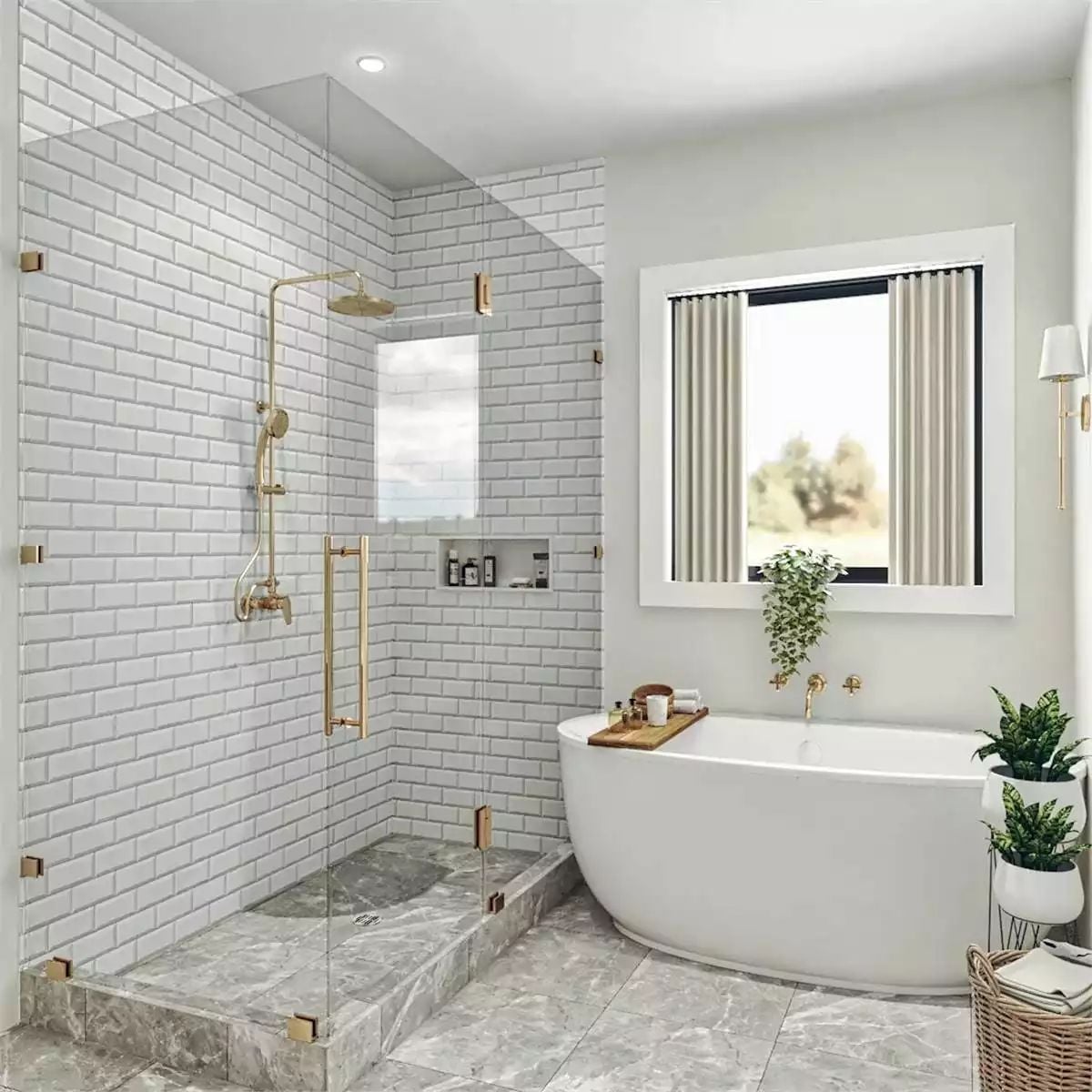 Subway Tile, Gold Fixtures, and a Soaking Tub That Earns Its Square Footage