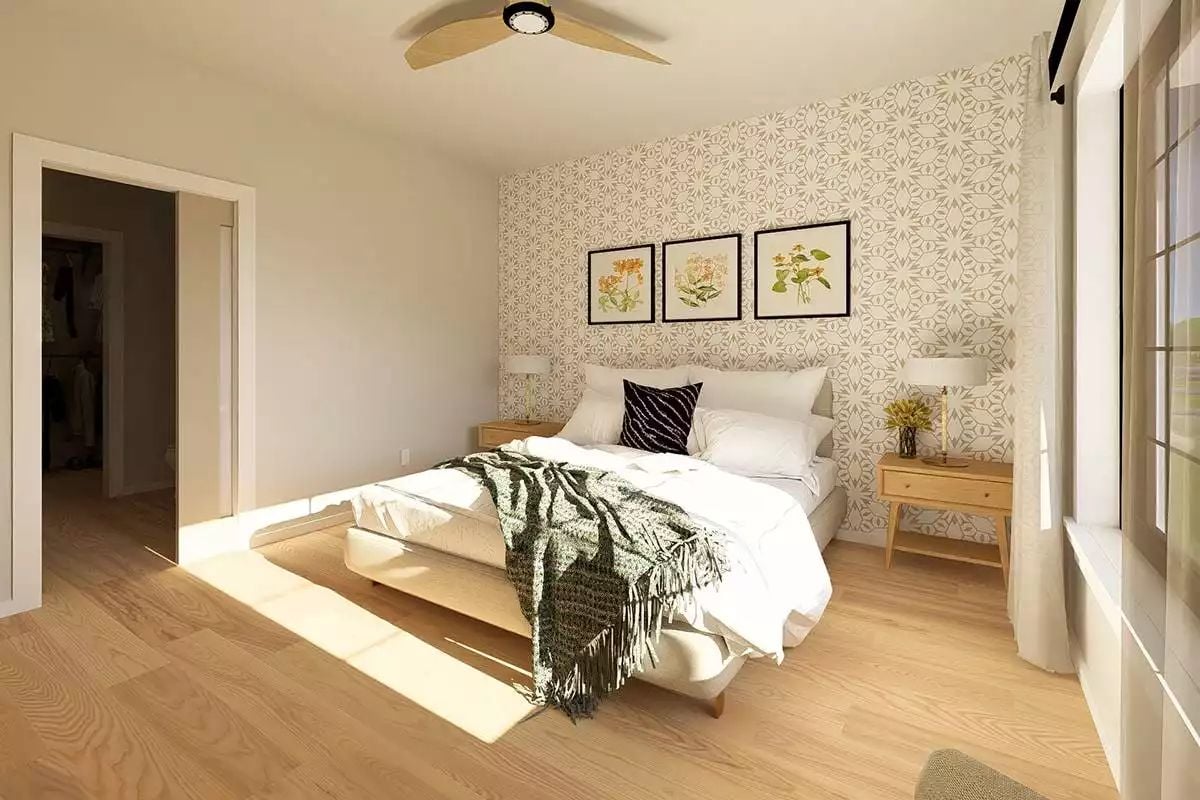 Botanical Prints and Patterned Wallpaper Give This Bedroom Its Character