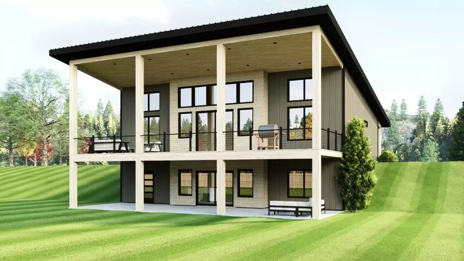 Contemporary-Style 3-Bedroom Clairport Home for a Sloped Lot with 2-Car Garage (Floor Plan)