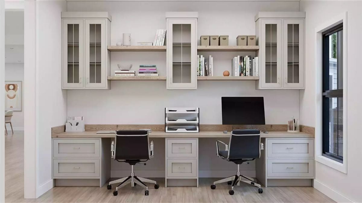 Built-In Desk Wall Pulls Double Duty Without Competing for Space