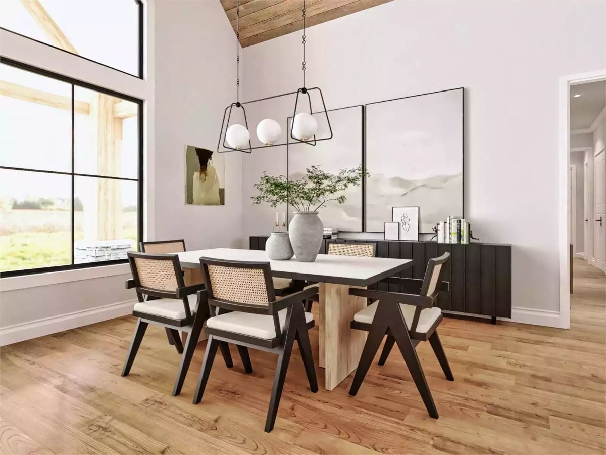 Rattan Chairs and Globe Pendants Give This Dining Room Real Character