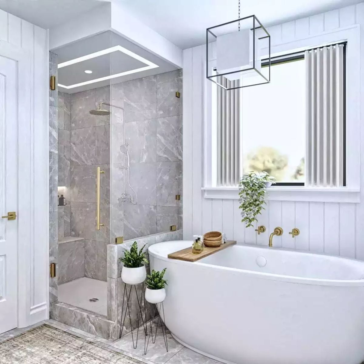 Gold Hardware and Marble Tile Give This Bathroom Spa-Level Presence
