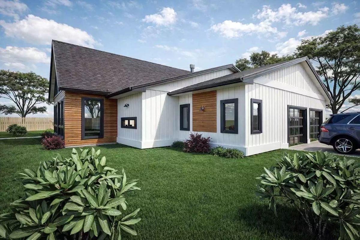 White Board-and-Batten and Cedar Accents Give This Exterior Real Character