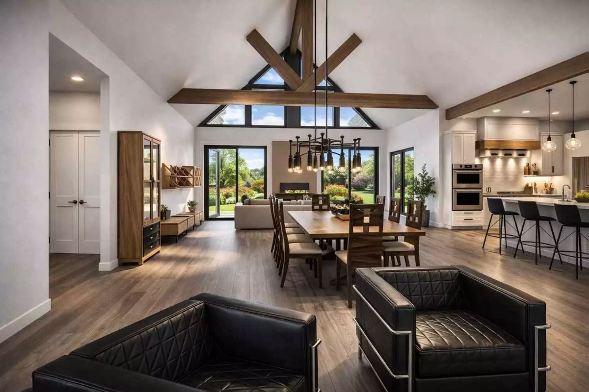 Vaulted Ceilings and Black-Framed Glass Pull the Outdoors Right Into the Living Space