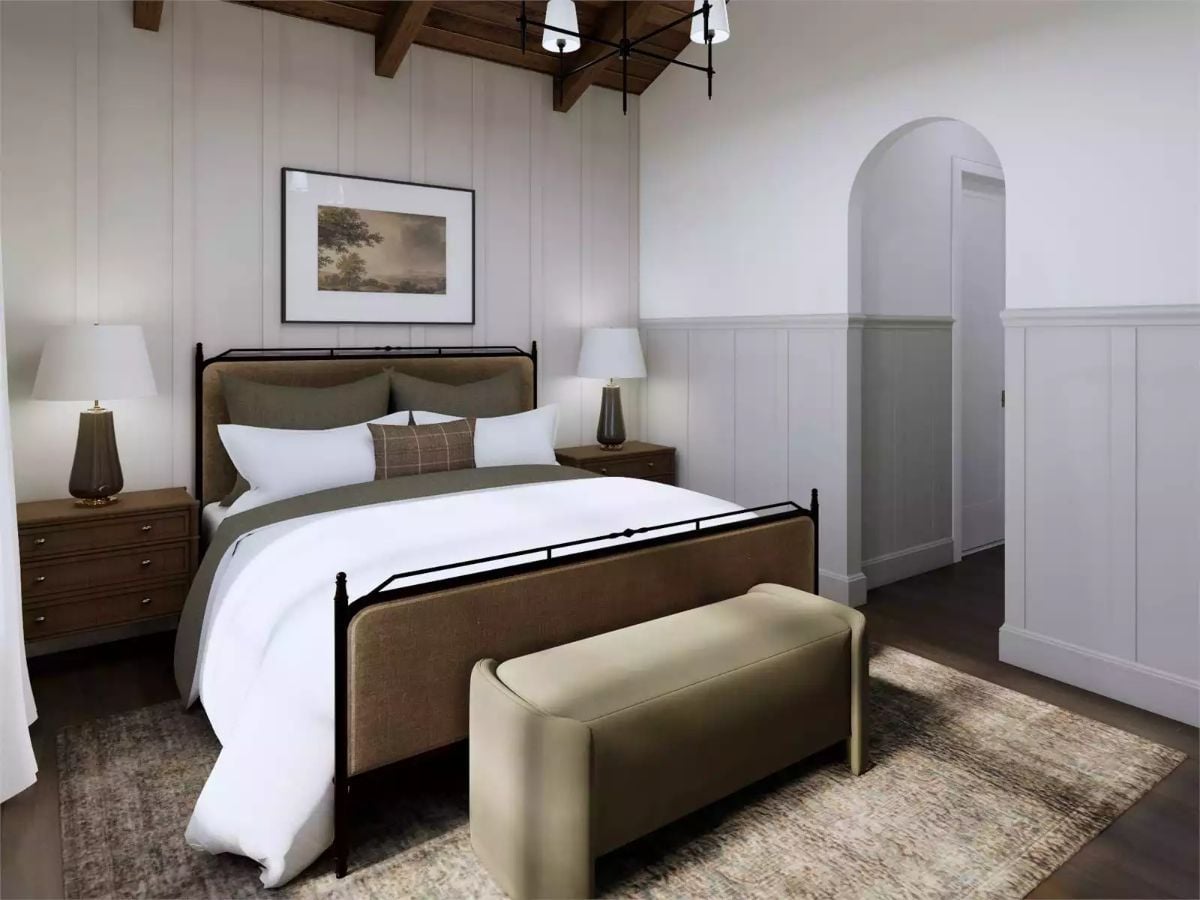 Iron Bed Frame and Shiplap Walls Pull Off a Ranch-House Bedroom Done Right