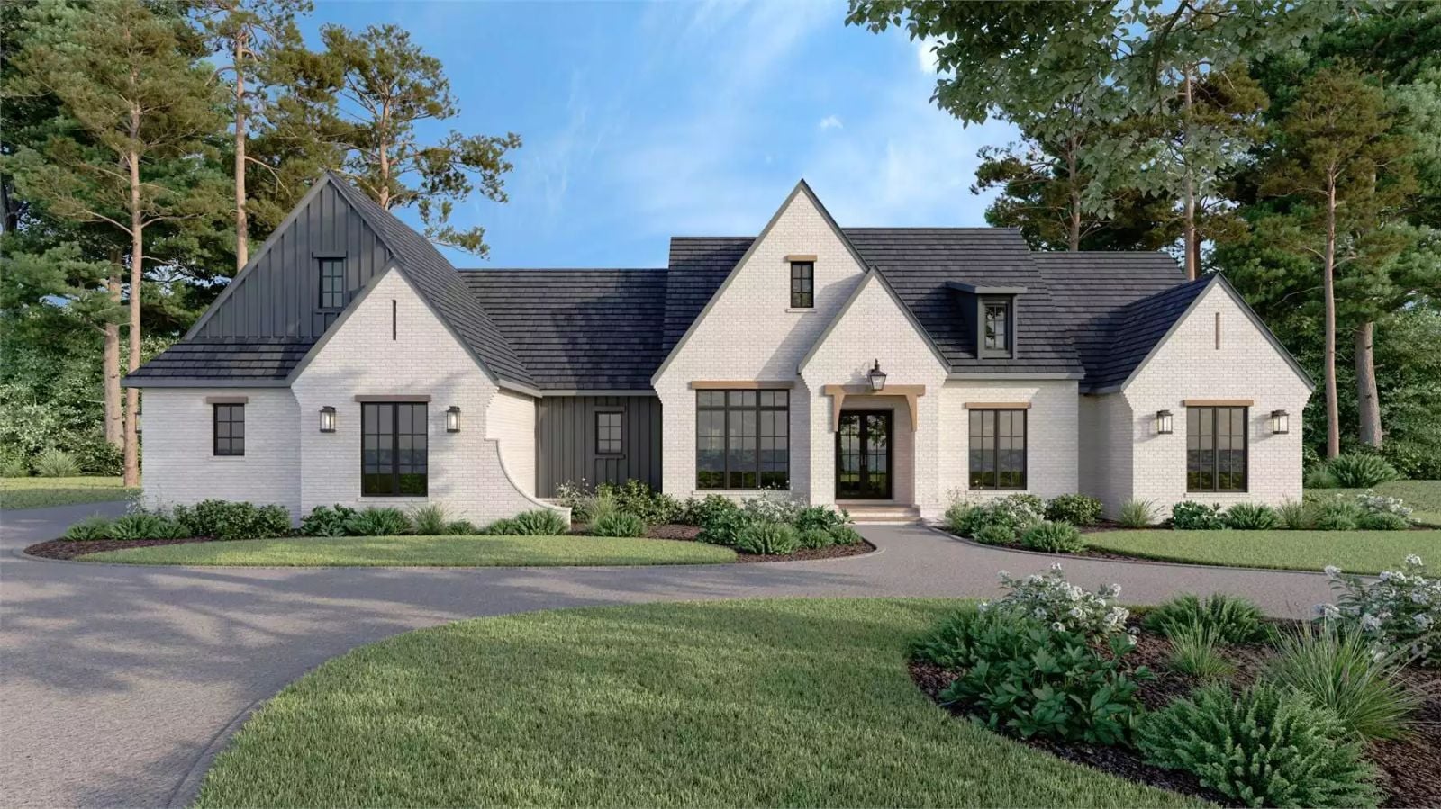 Rosebud 4-Bedroom European Ranch for a Corner Lot with Covered Patio (Floor Plan)