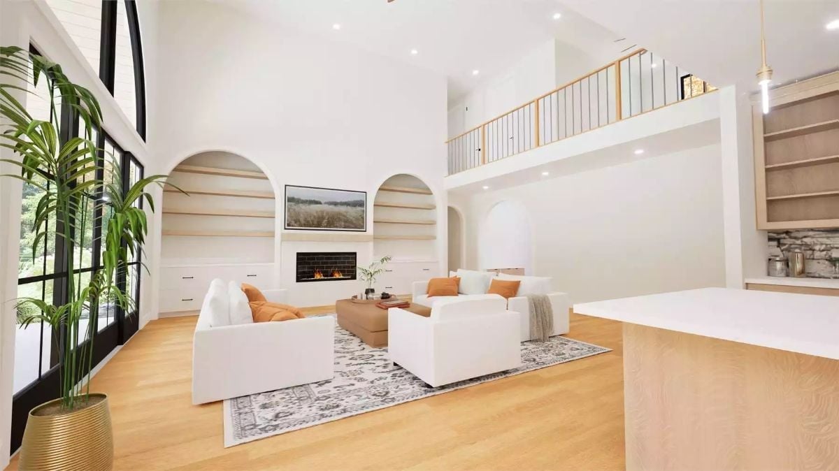 Arched Built-Ins and a Double-Height Ceiling Make Every Gathering Feel Like an Event