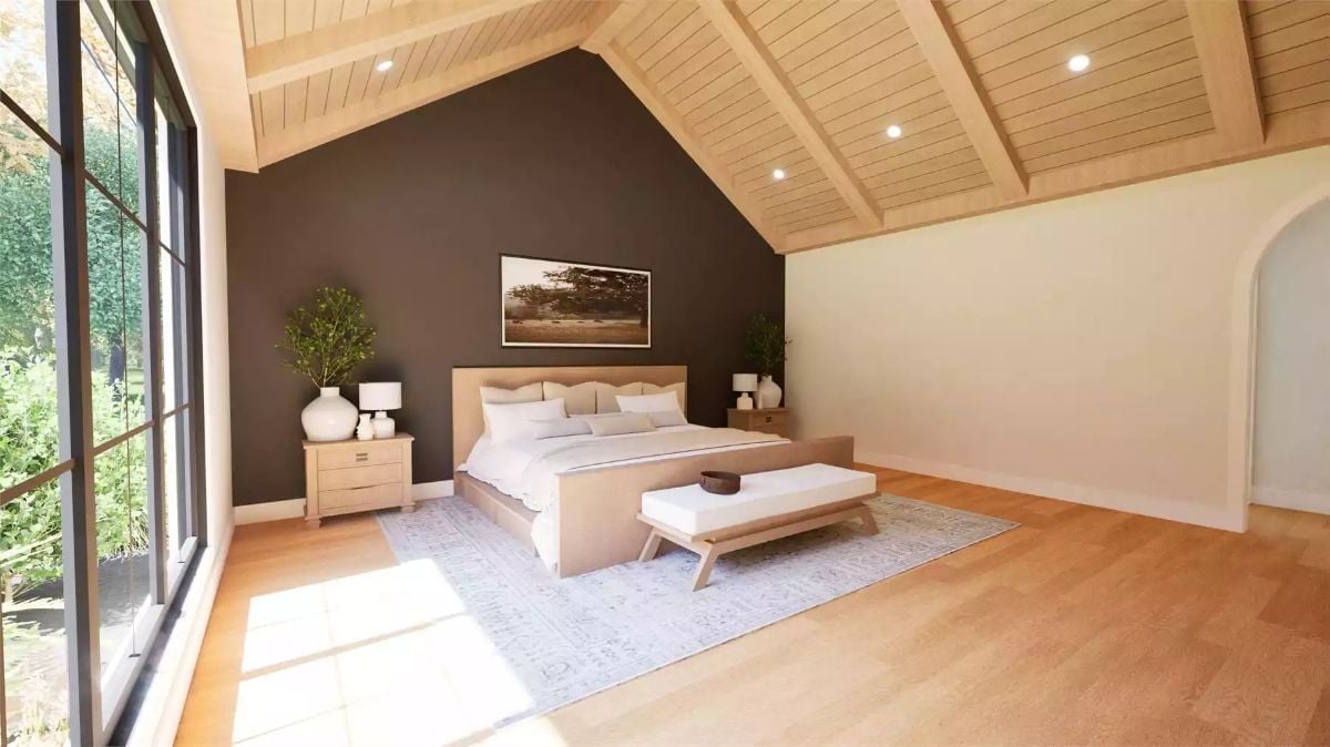 Vaulted Ceilings and a Dark Accent Wall That Actually Grounds the Room