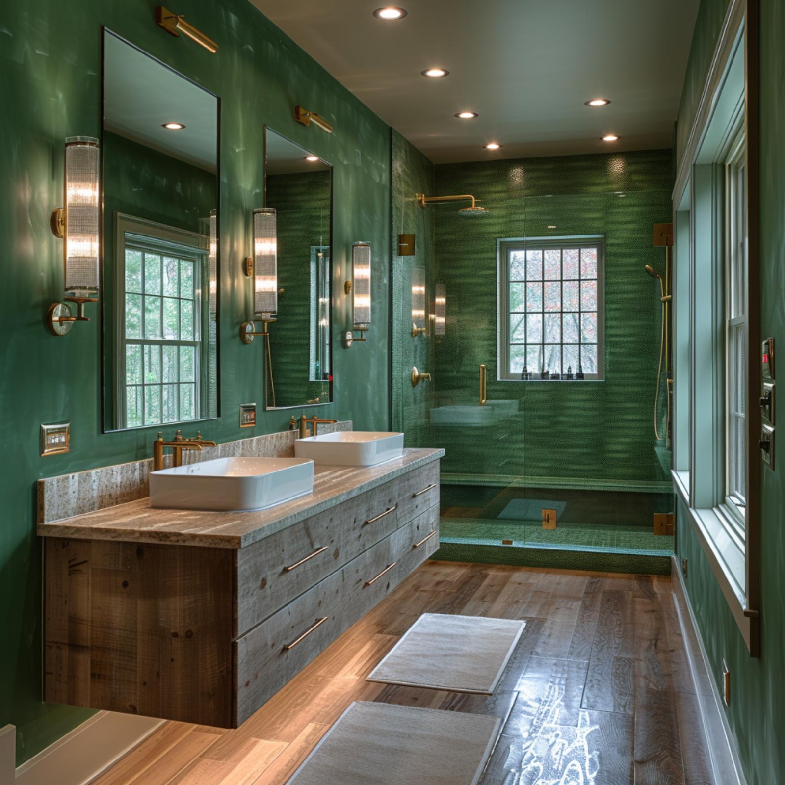 Emerald Walls, Brass Hardware, and a Floating Vanity That Earns Its Place