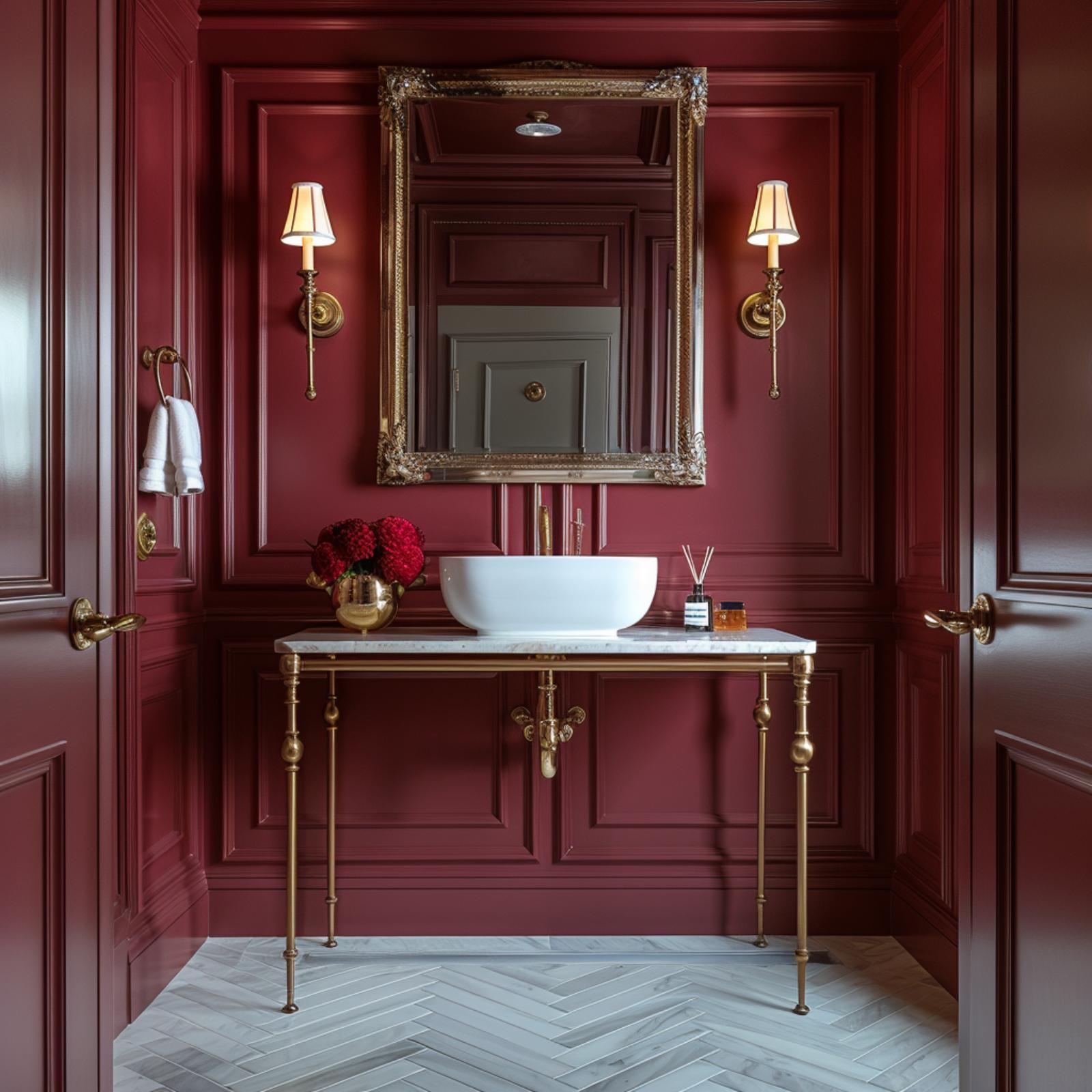 Crimson Lacquer, a Marble Console, and Gold That Refuses to Apologize