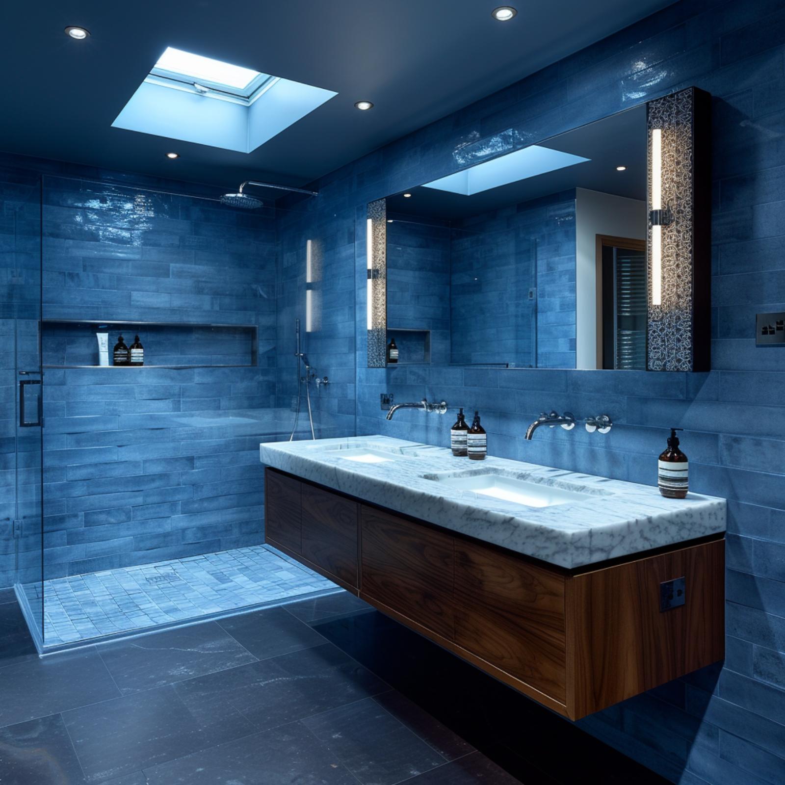 Blue Zellige, a Skylight, and Walnut That Stops the Room From Going Too Serious