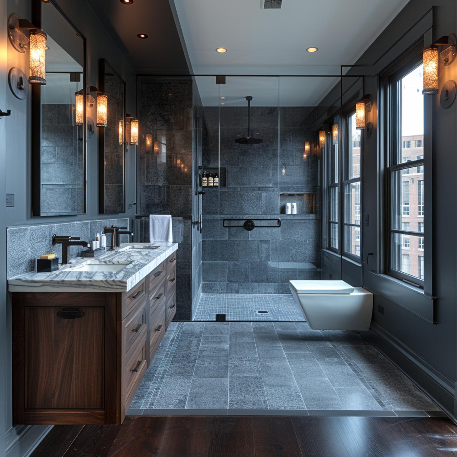 Charcoal Tile, Walnut Cabinetry, and Dark Paint That Doesn't Shrink the Room
