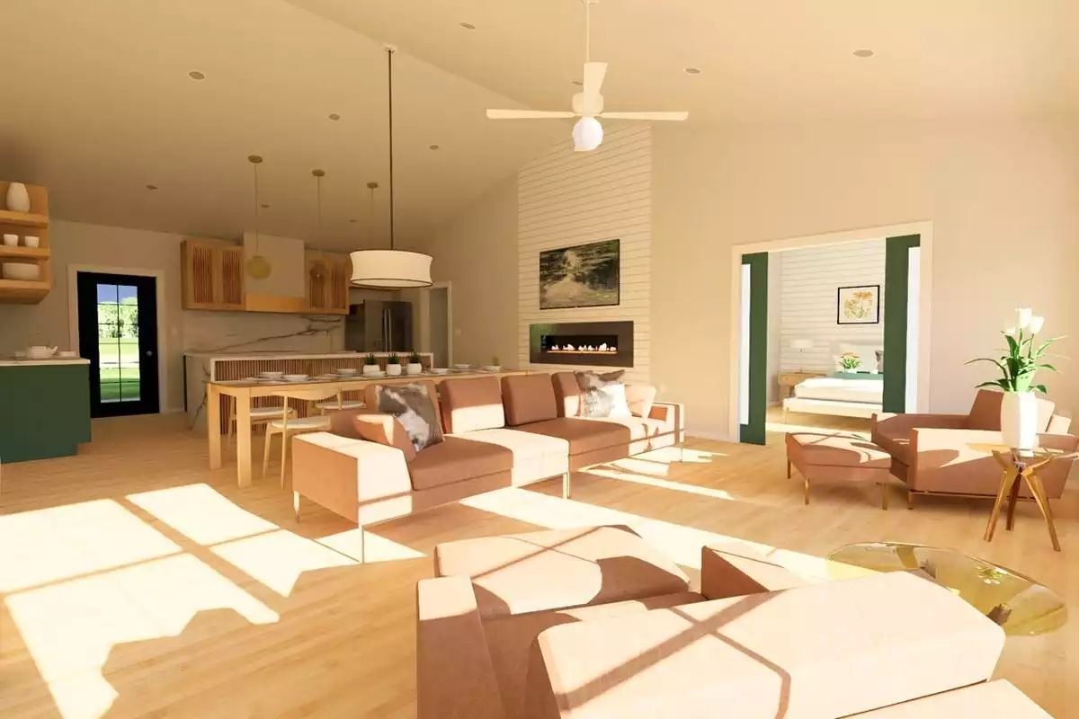 Vaulted Ceilings and Warm Wood Pull an Open Floor Plan Together