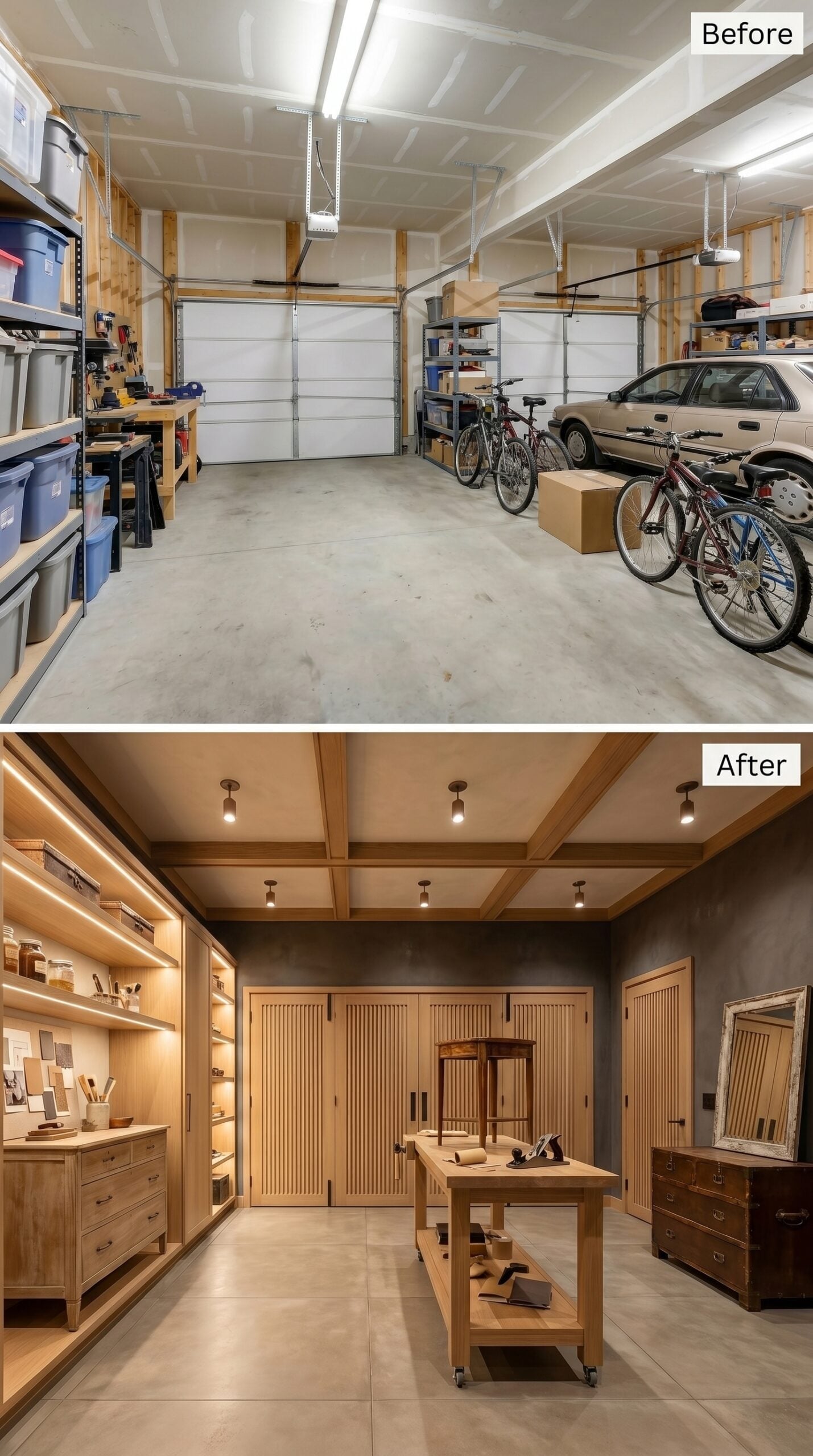 Charcoal Plaster Walls and Slatted Oak Doors Give One Bay the Identity of a Master's Atelier