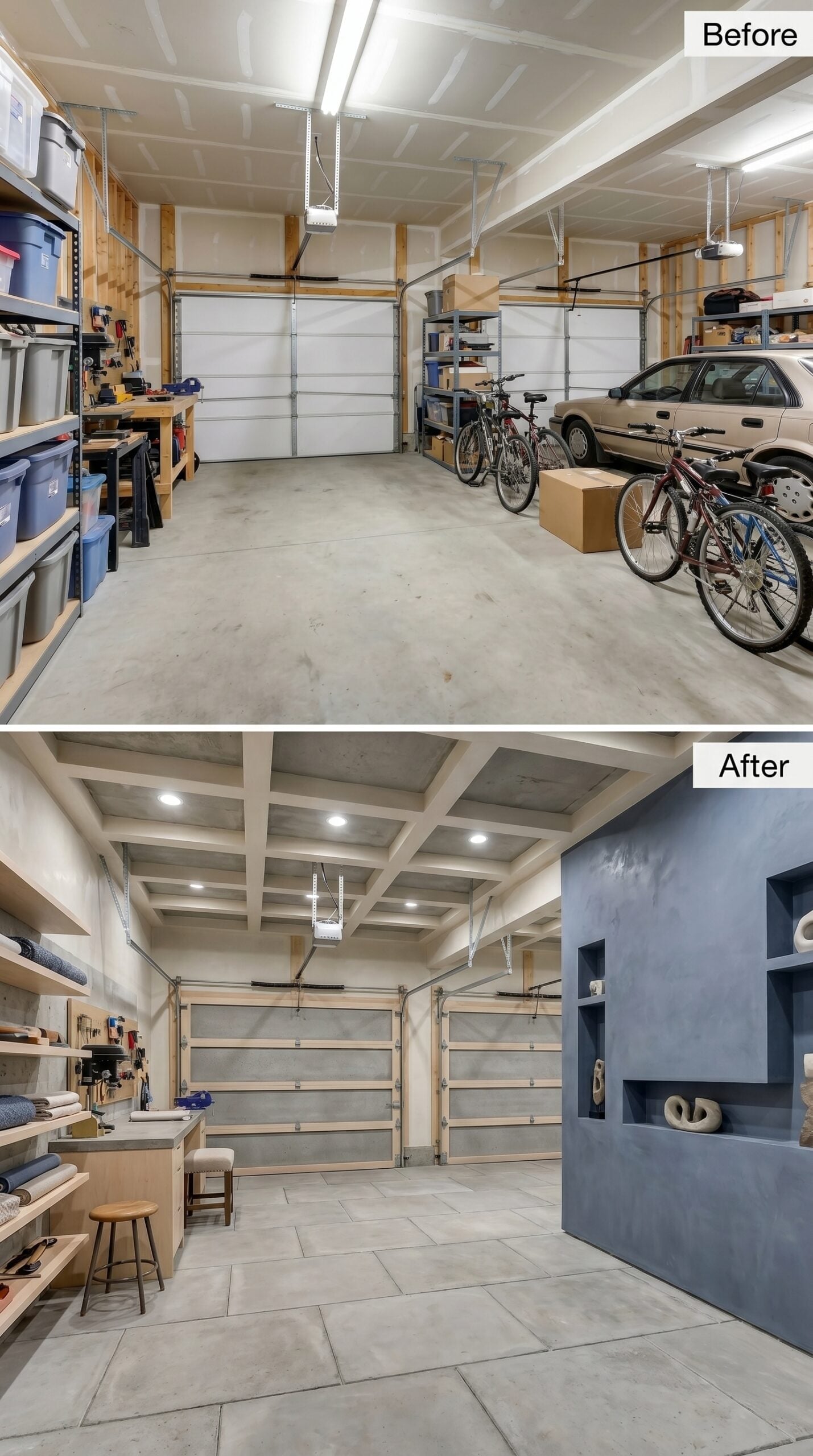 Concrete Walls and Coffered Ceilings Give a Two-Bay Workshop Real Studio Credentials