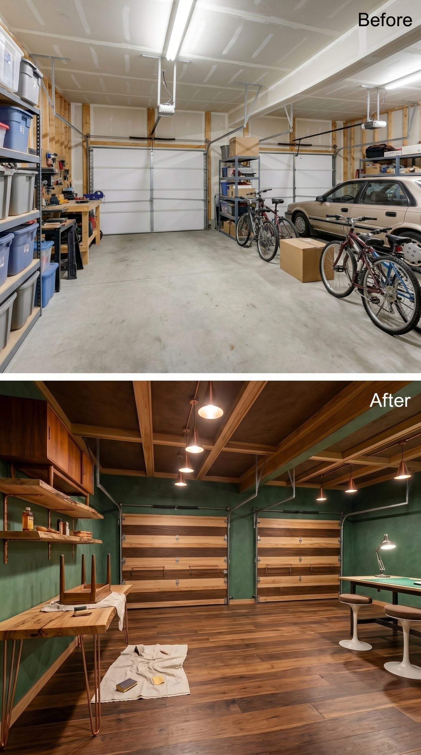 Forest Green Walls and Hardwood-Clad Doors Give Two Bays a Craftsman Studio's Quiet Authority