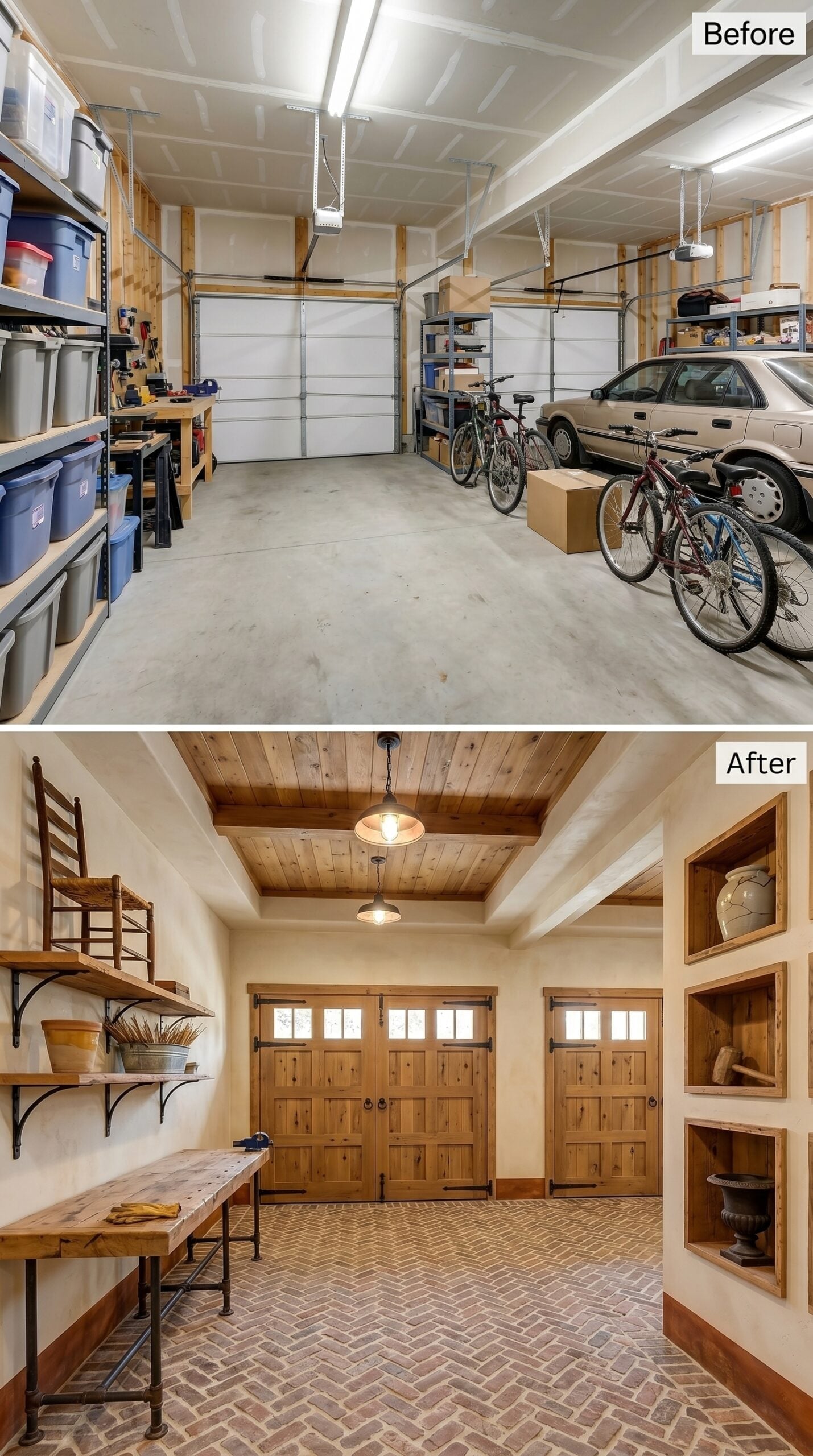 Herringbone Brick and Barn-Style Doors Give One Bay the Soul of a Tuscan Carriage House