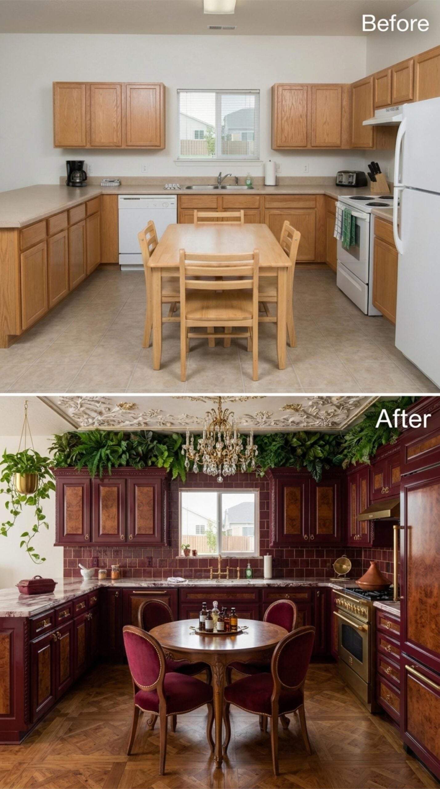 Burgundy Burl Cabinets, Marble Counters, and a Plaster Ceiling Worth Every Penny