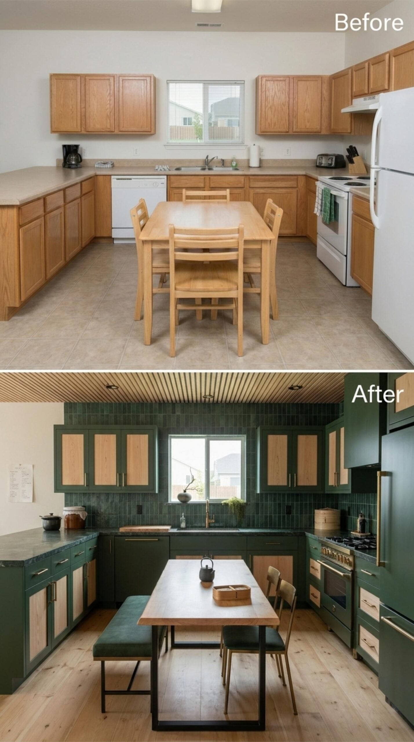 Forest Green Cabinets With Natural Wood Insets for the Cook Who Goes All In