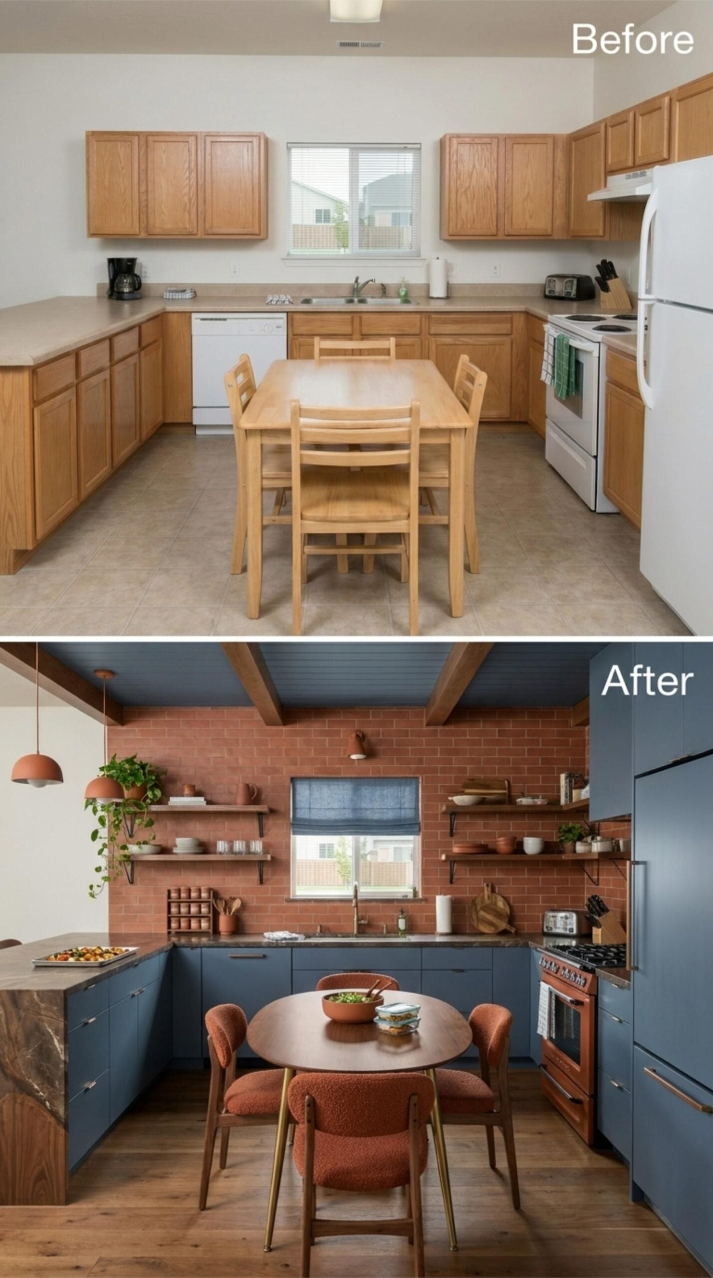 Slate Blue Cabinets and Exposed Brick for the Cook Who Builds a Kitchen Like a Sanctuary