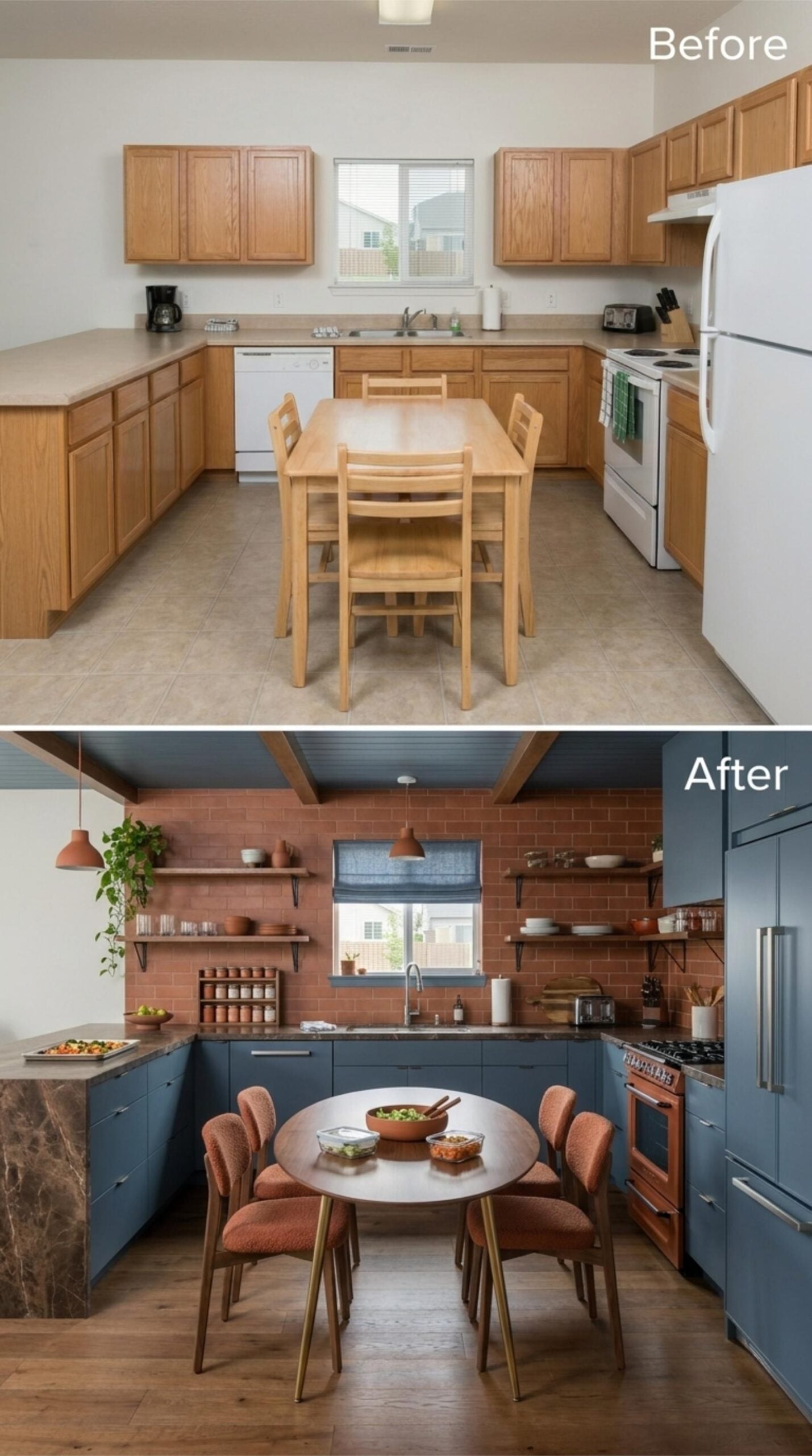 Steel Blue Cabinets and Brick That Make Sunday Prep Feel Like a Ritual
