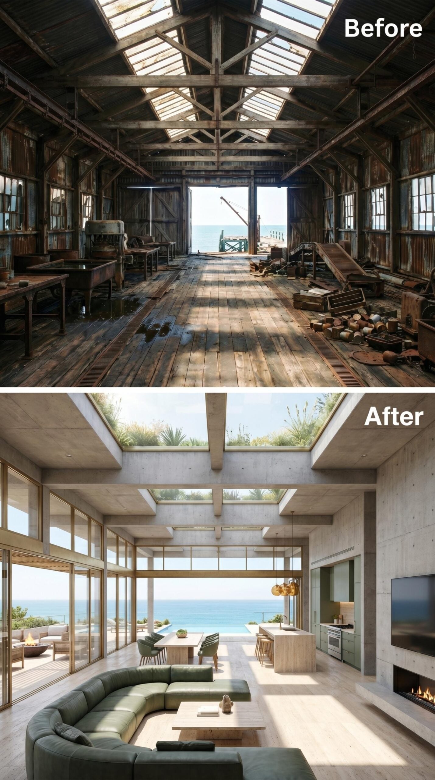 Concrete Ceilings, Sage Curves, and Ocean Glass Where the Cannery Roof Once Leaked