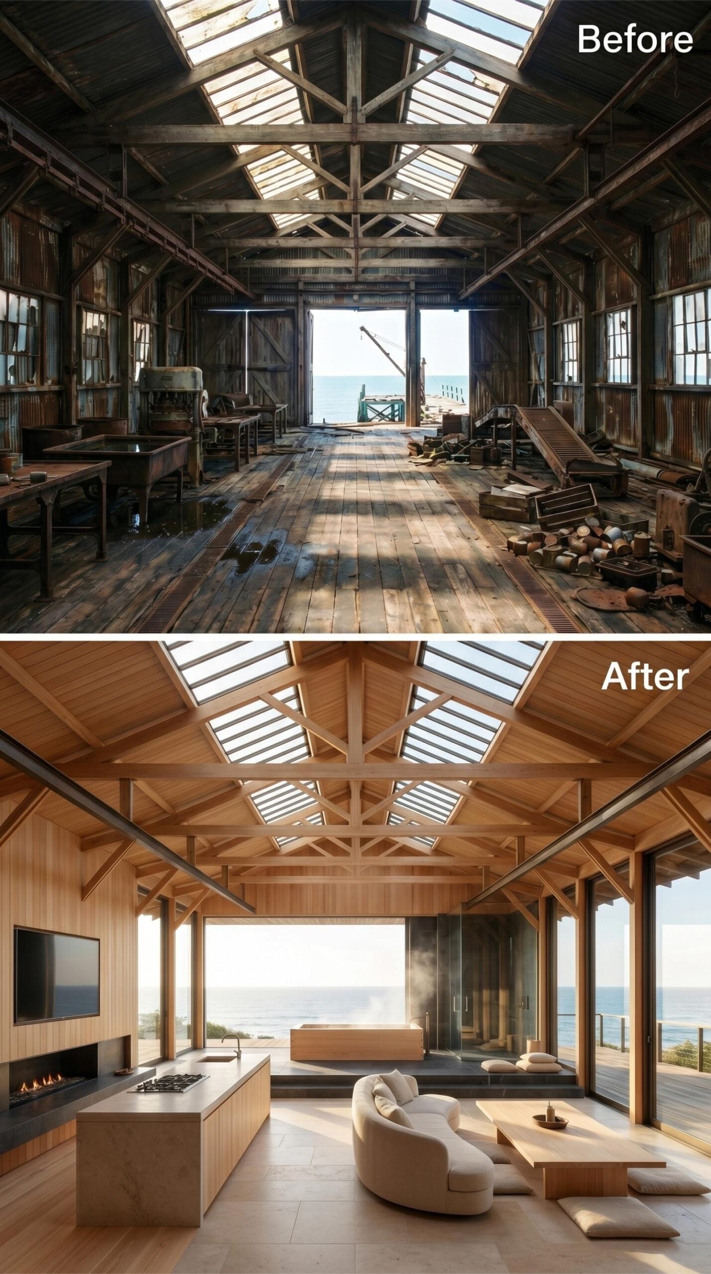 Skylit Trusses and Pale Timber Where the Cannery Held Its Shape