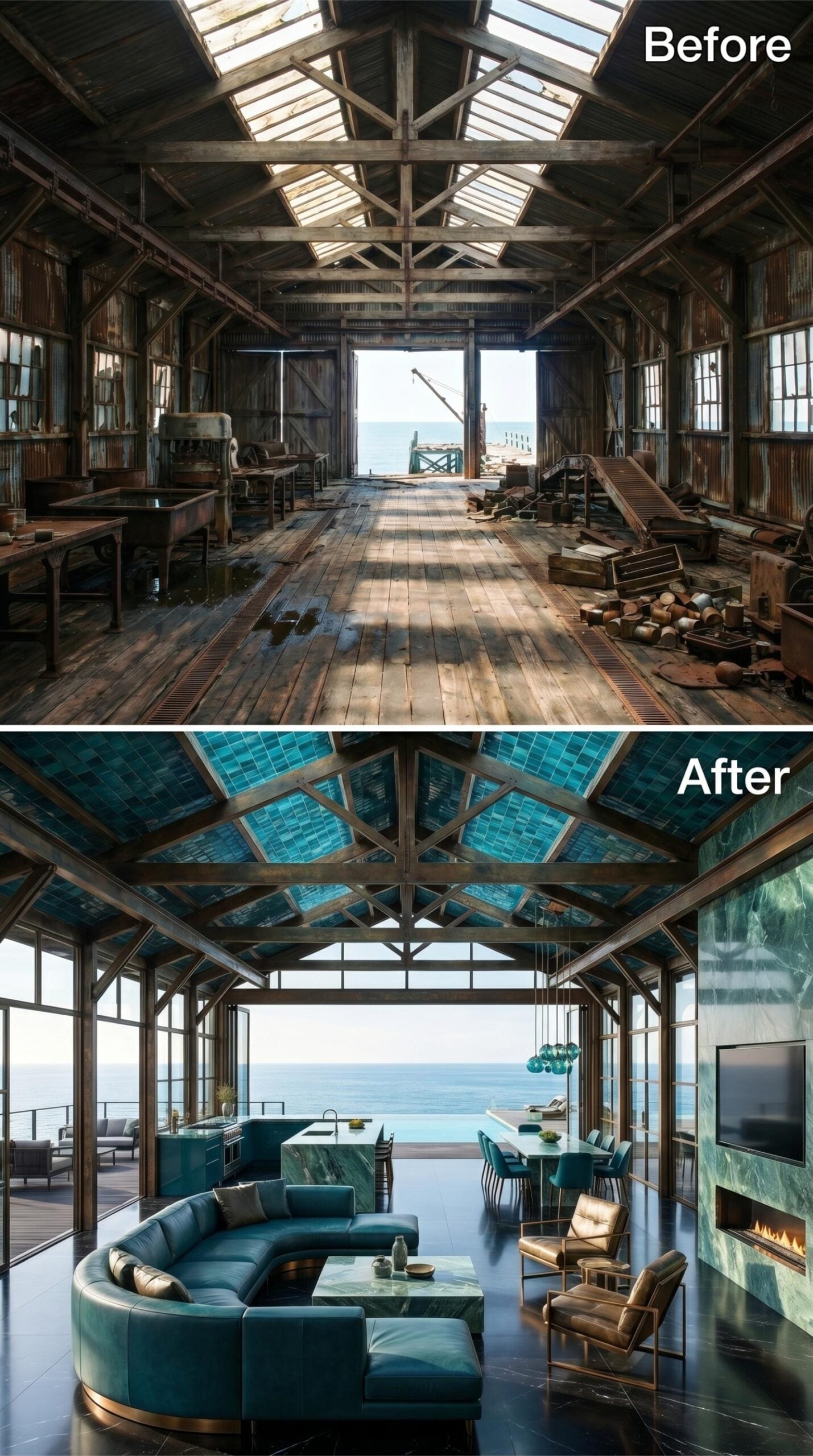Teal Tile Vaults and Marble Counters Where the Cannery Roof Still Rules
