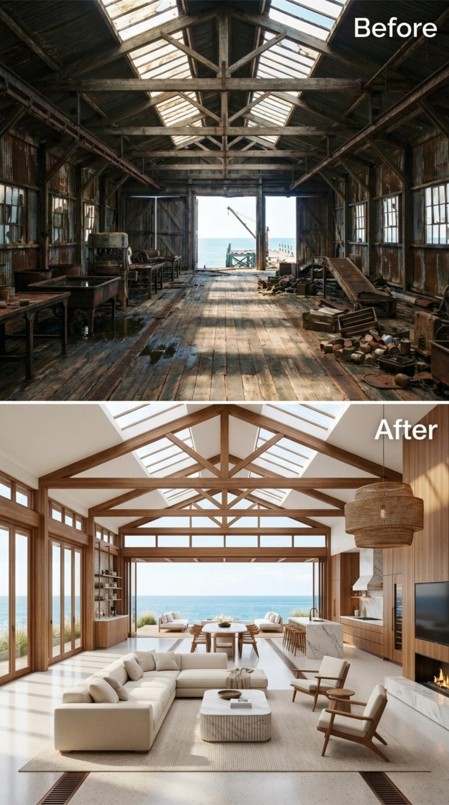 Warm Timber Trusses, Woven Pendant, and Ocean Glass Close Out the Cannery Collection