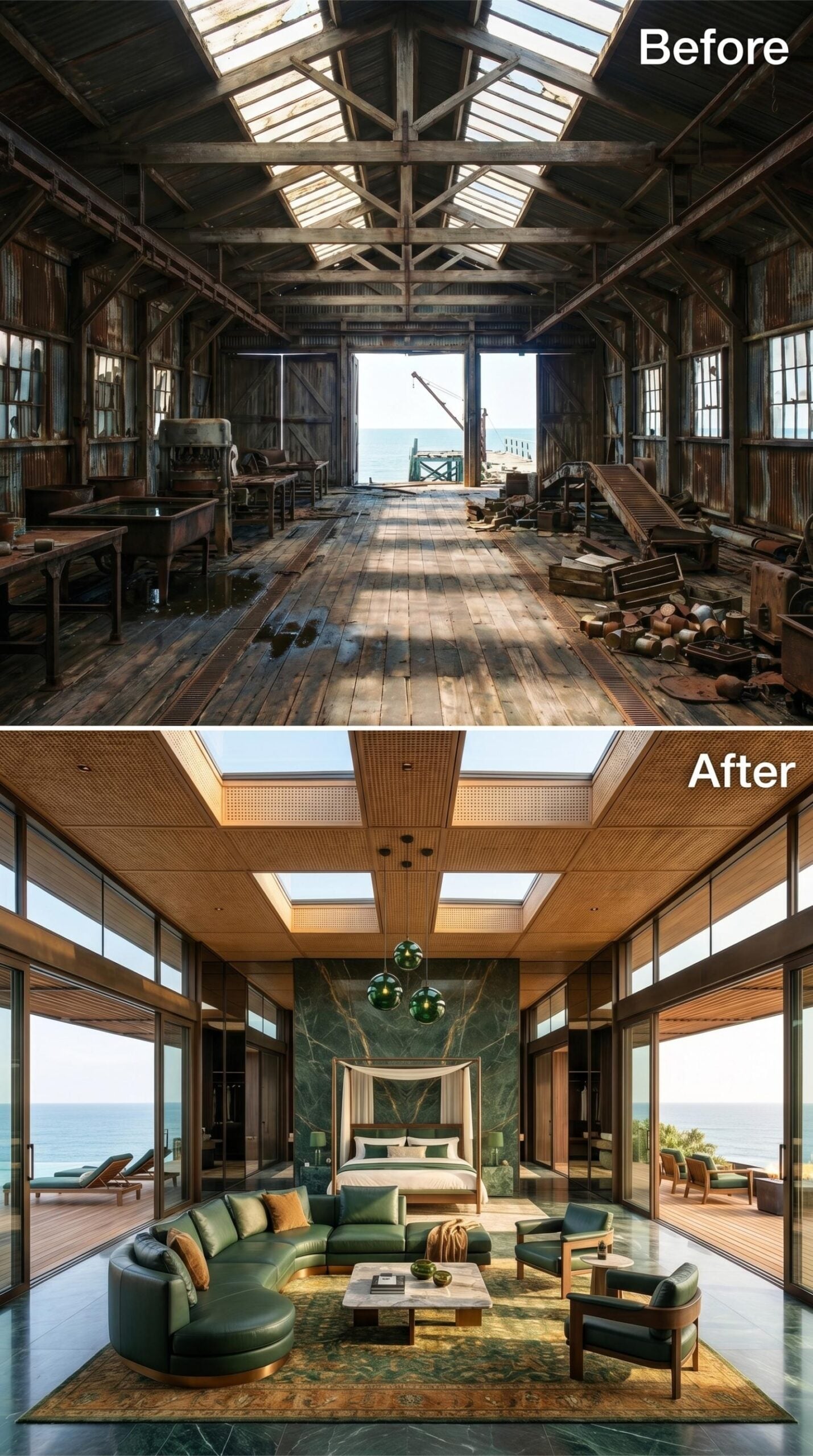 Curved Green Leather, Skylights, and an Ocean Wall That Won't Let You Sleep In