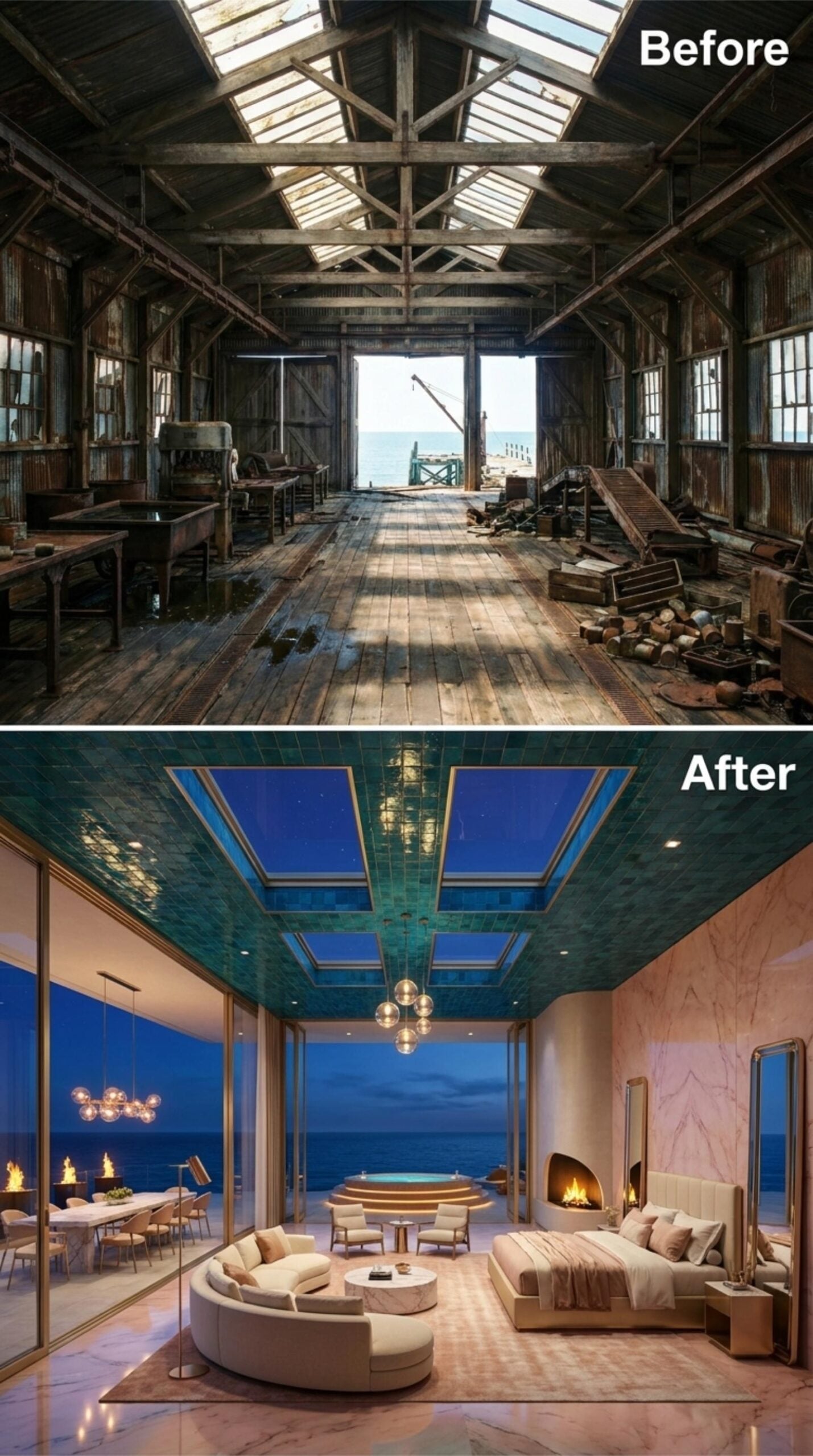 Teal Tile Ceiling, Globe Pendants, and an Ocean Suite That Belongs to the Night Sky