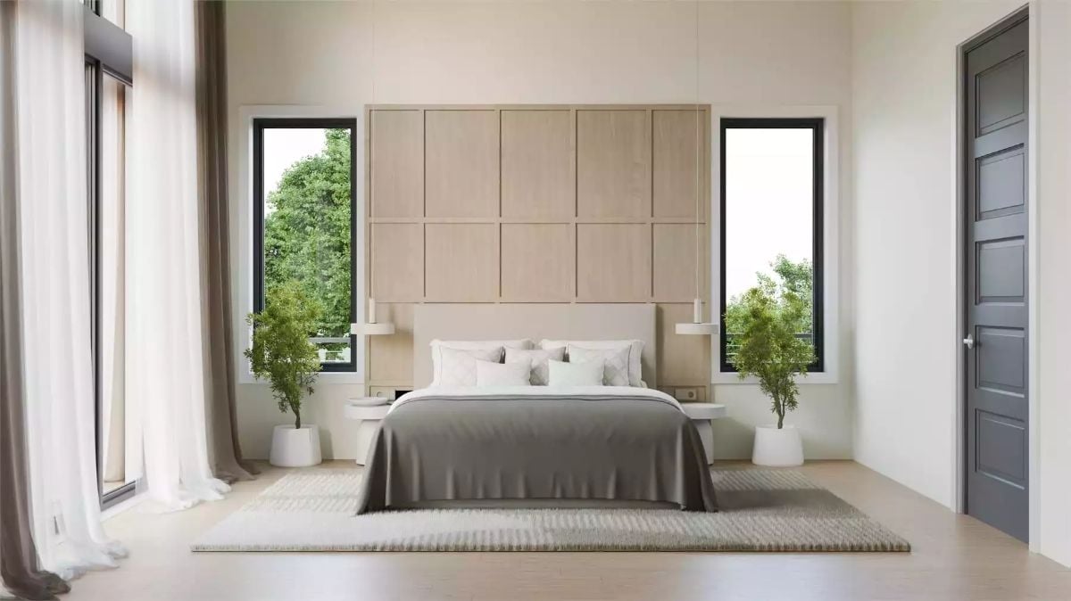 Paired Windows and a Wood Panel Wall That Make Waking Up Feel Different