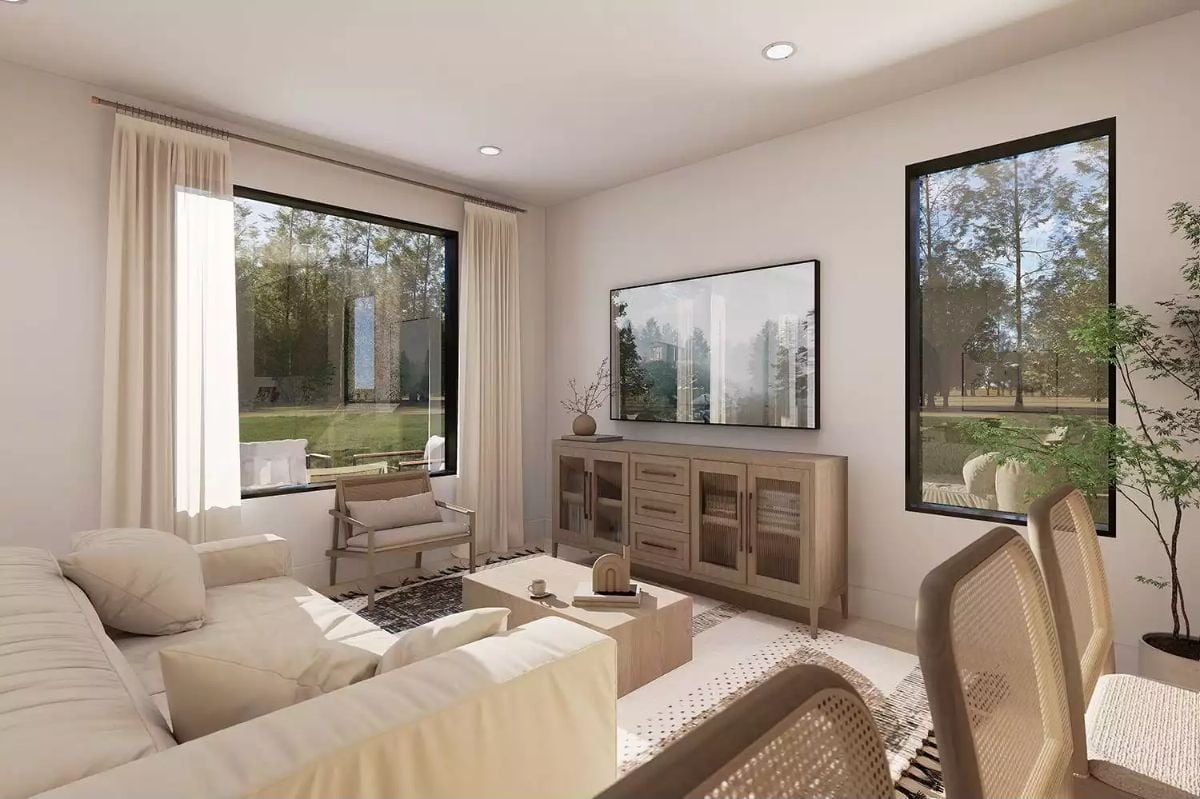 Warm Neutrals and Natural Wood Pull This Living Room Back From Generic