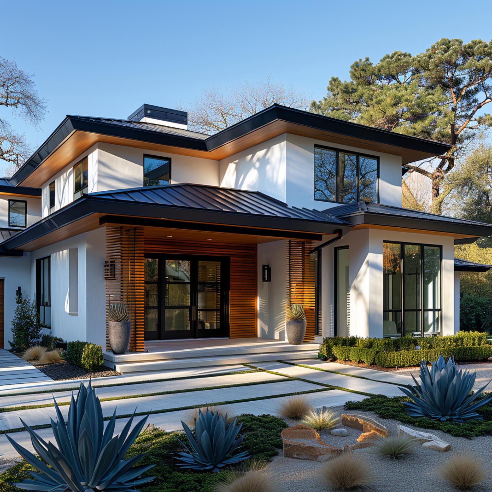 Stucco, Cedar Slat Cladding, and Standing-Seam Metal Pull Three Directions at Once