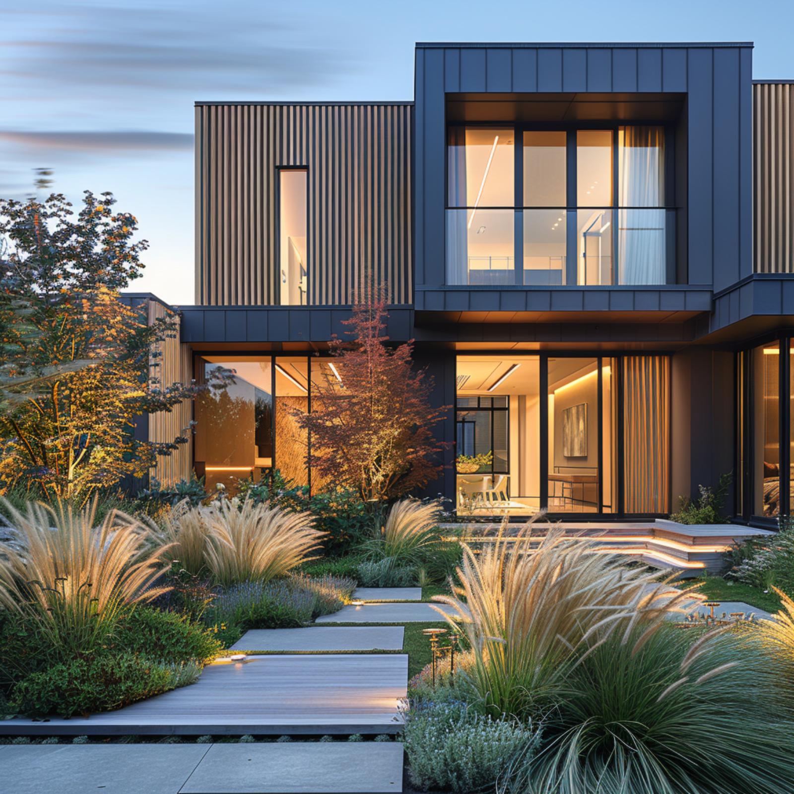 Dark Metal Cladding, Warm Wood Accents, and Ornamental Grasses That Actually Belong Here