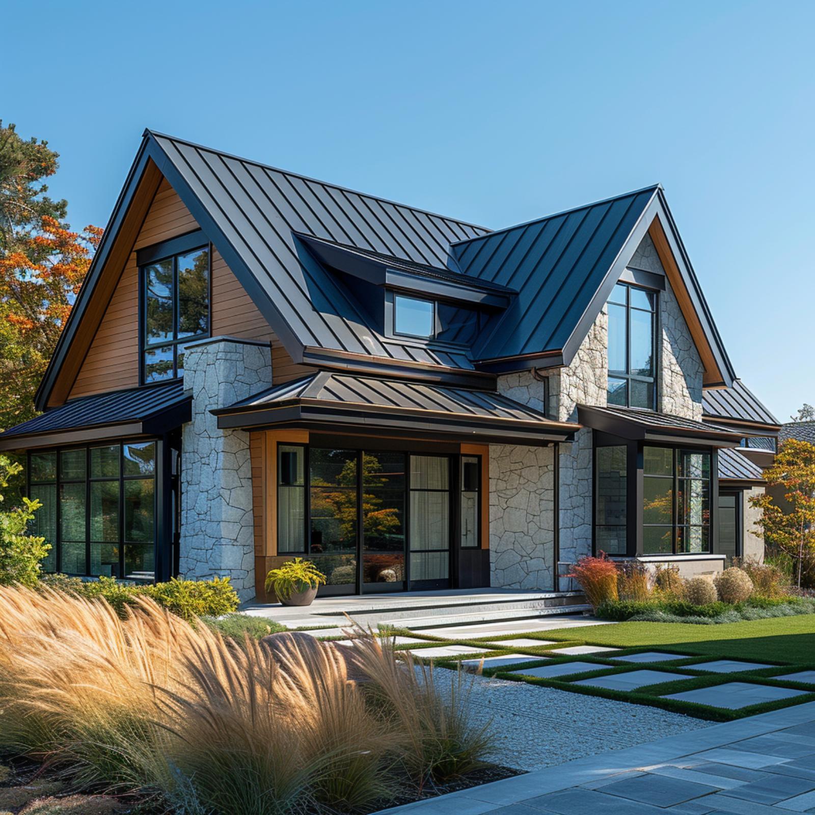 Stone, Cedar, and Standing-Seam Metal Pull a Facade in Three Directions — and Win