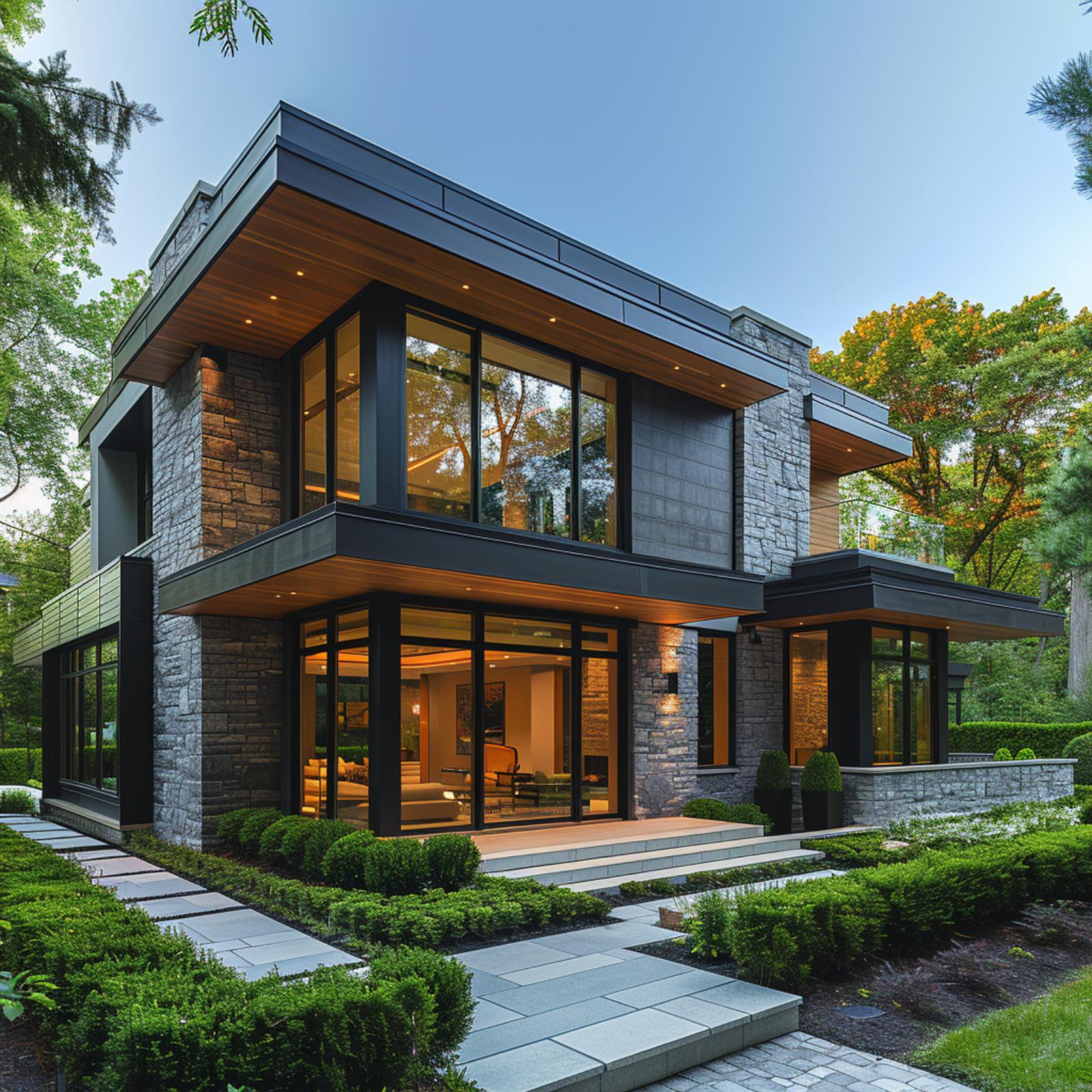 Gray Stone and Black Steel Frame a House That Knows Exactly What It's Doing