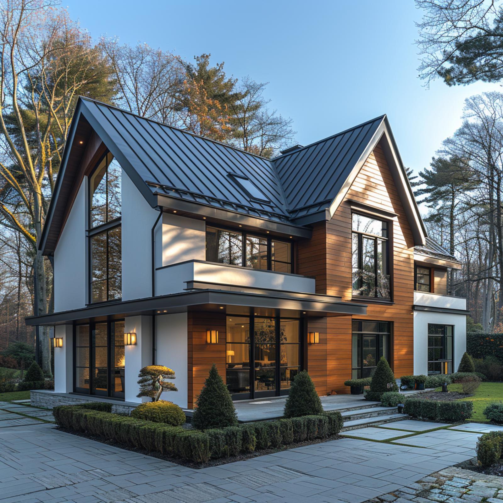 White Stucco, Cedar Planks, and a Metal Roof That Actually Earns Its Place