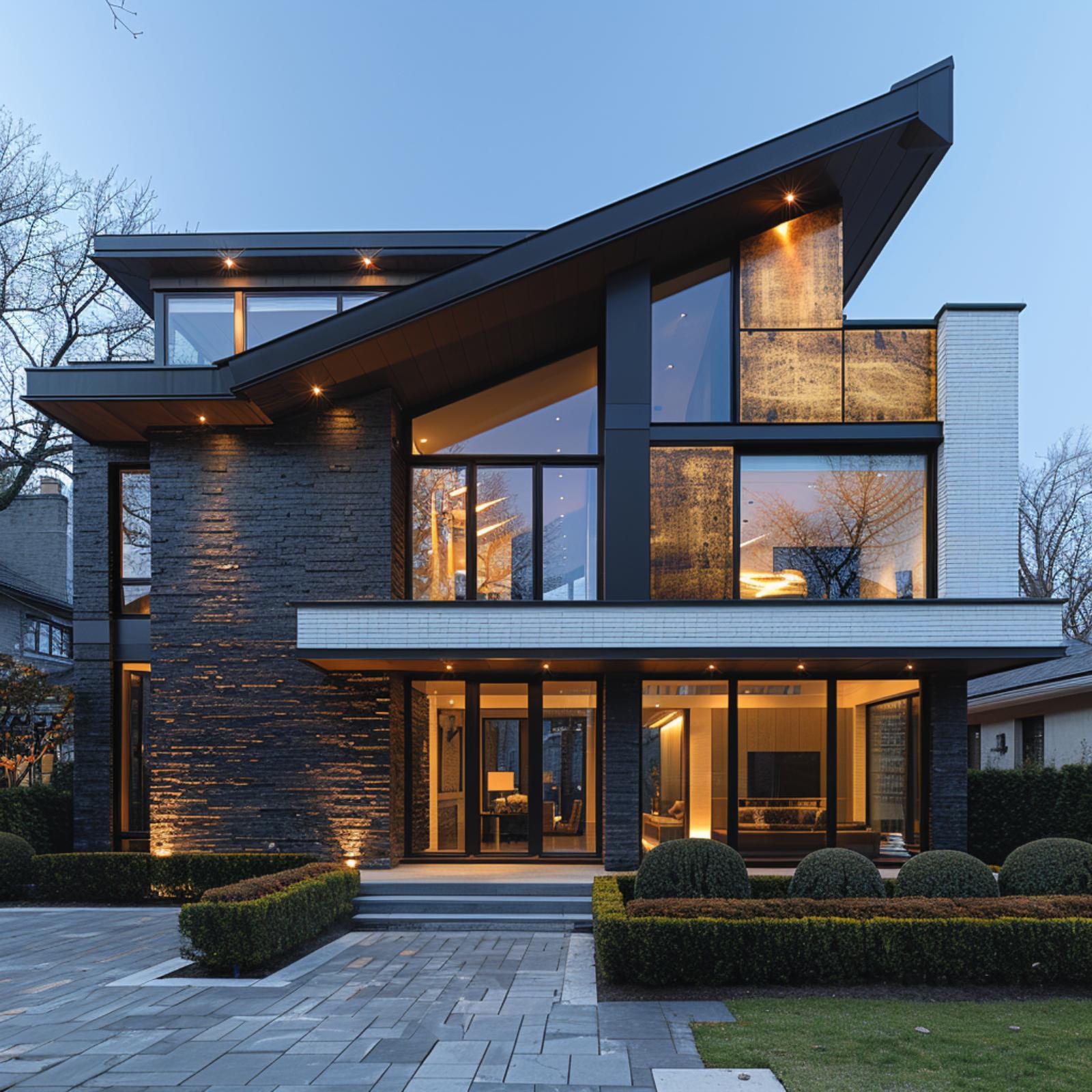 Slate Brick, Glass, and White Masonry Walk Onto One Facade and Divide the Work