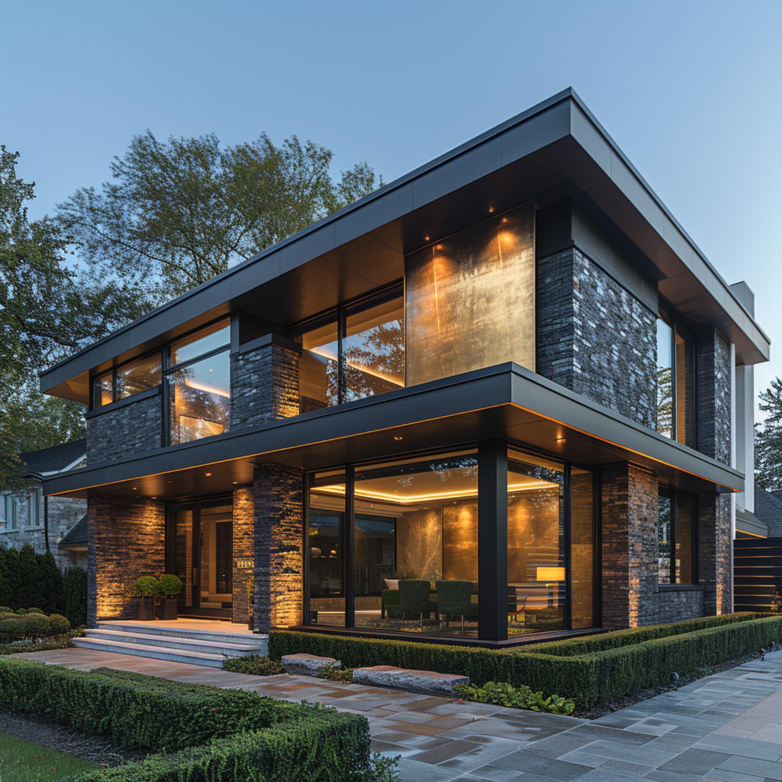 Slate Stone, Bronze Panel, and Floor-to-Ceiling Glass Bet on Three Materials and Collect