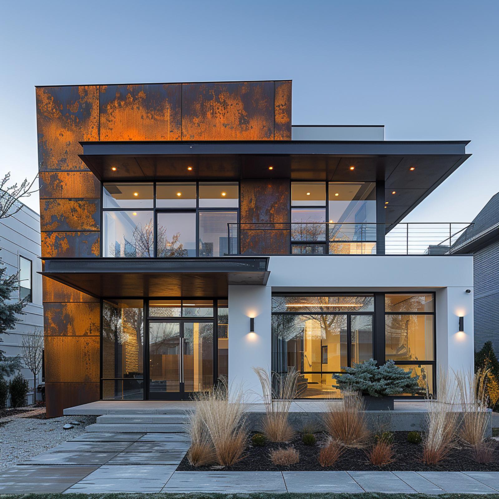 Corten Steel, White Render, and Floor-to-Ceiling Glass Pick Sides and Stick to Them