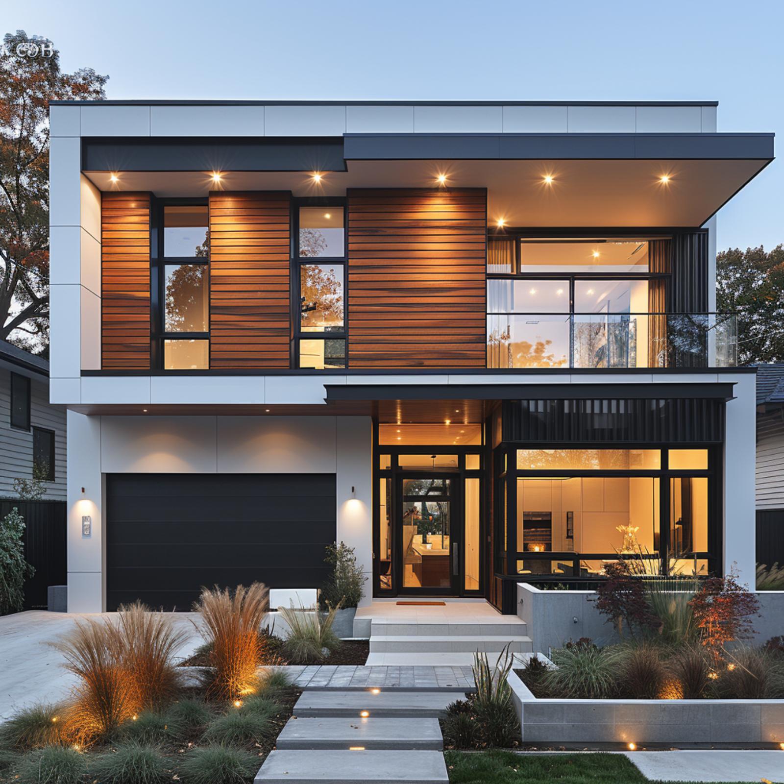 Horizontal Cedar, White Panel, and Black Steel Frames Walk a Two-Story Facade Into Focus