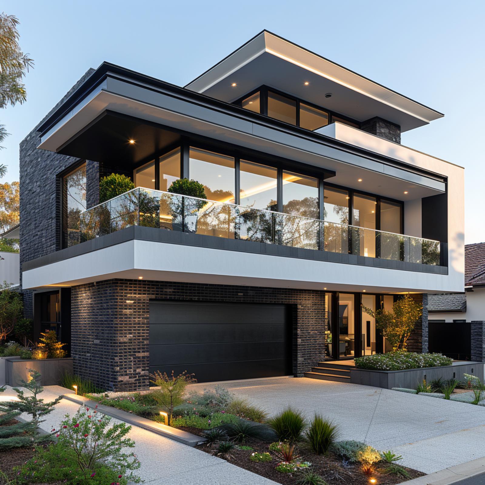 Charcoal Brick, White Render, and Glass Balustrades Refuse to Settle for Two Materials