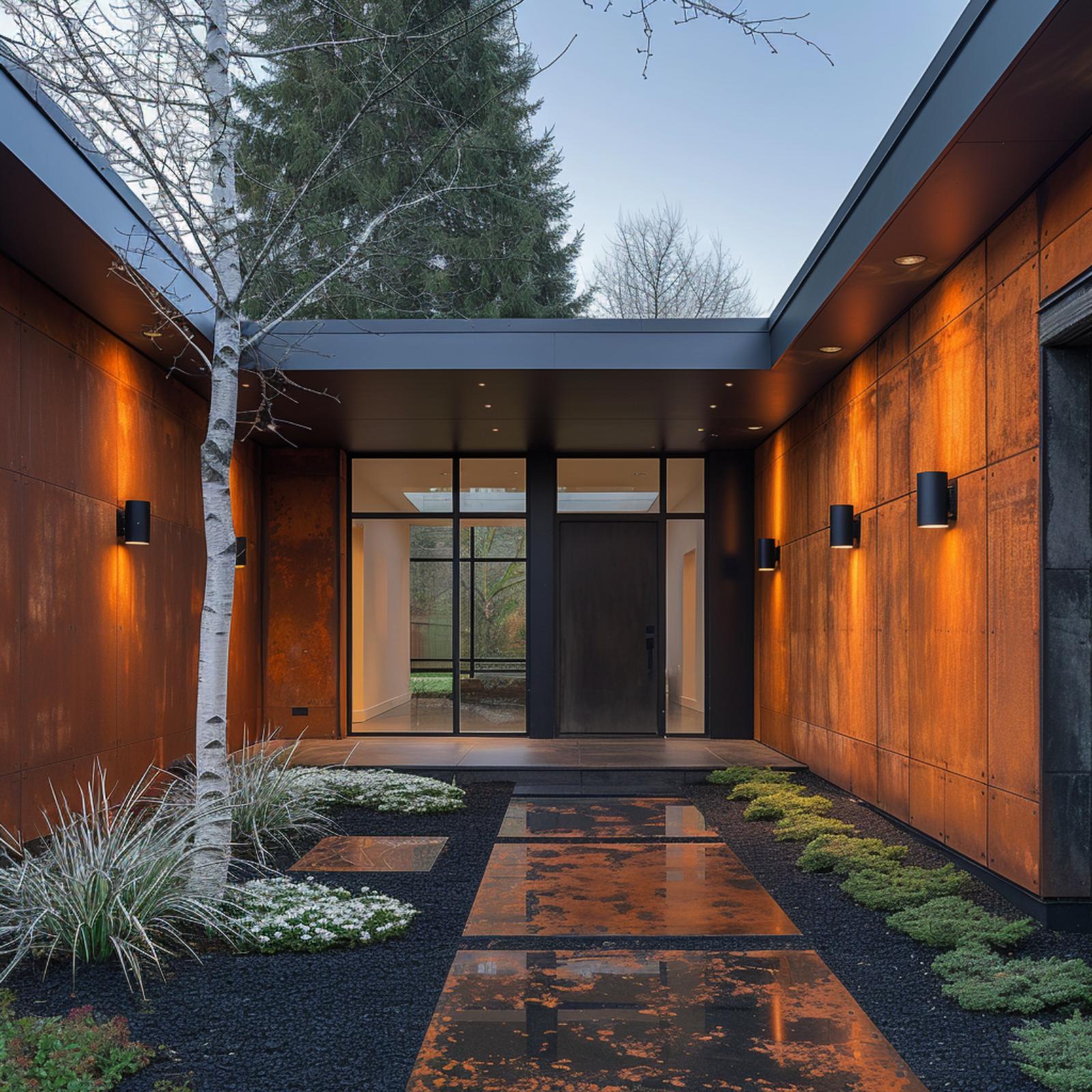 Corten Steel and Black Gravel Rewrite the Courtyard Entry Playbook